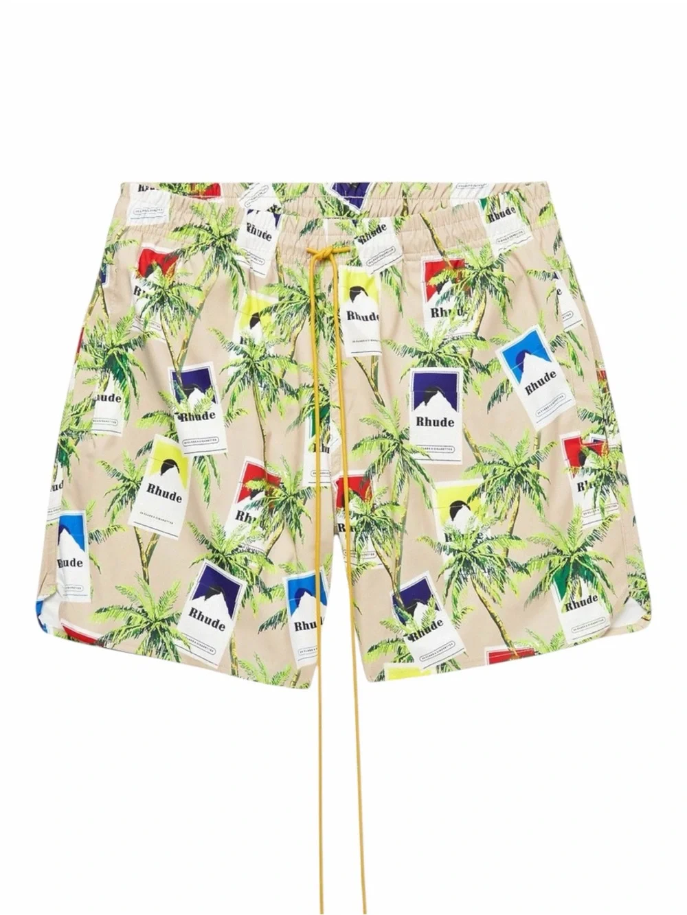 Rhude Cigarette Box Allover Print Swim Trunk Shorts